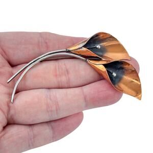 Vintage MCM Stuart Nye Sterling Silver & Copper Calla Lily Brooch
